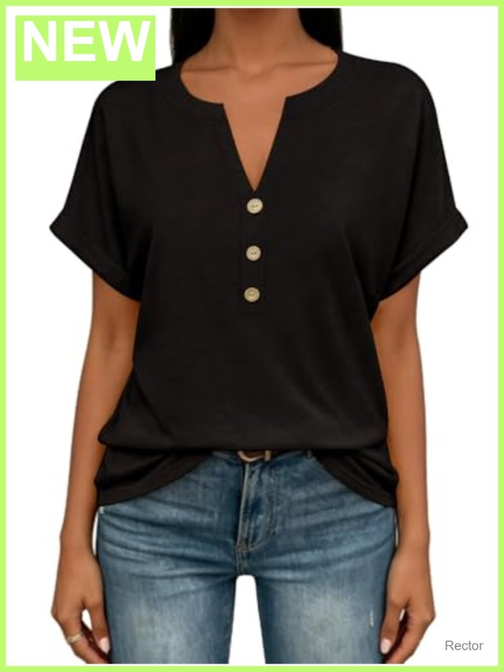 Womens Short Sleeve Henley Top V Neck Button Down Casual Summer Tshirt